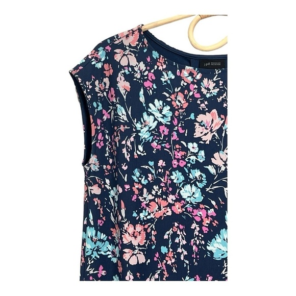 J.Jill Wearever Indigo Blue Cascade Floral Drapey Jersey Popover Dress Botanical - Picture 4 of 16